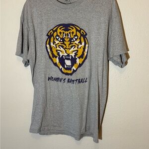 Gildan Gray T-Shirt with Purple and Yellow Graphic